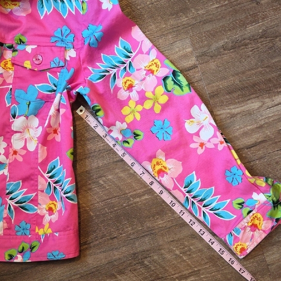 Mirette Pink Jacket With Blue , Green And Yellow Floral Pattern Size Large - Picture 12 of 12